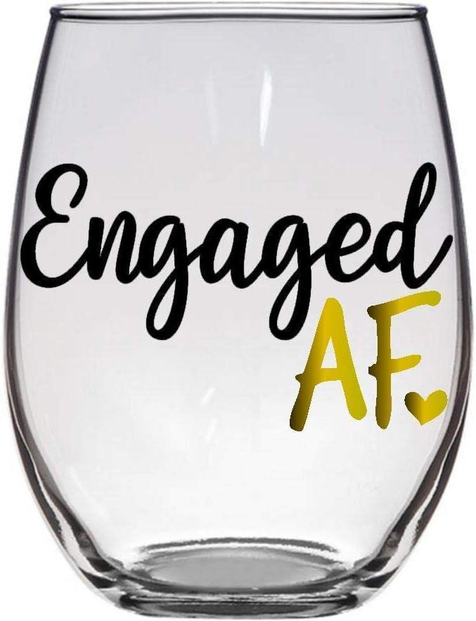 Engaged AF - Funny Engagement Gift For Him, Her - Premium 21oz Stemless Wine Glass