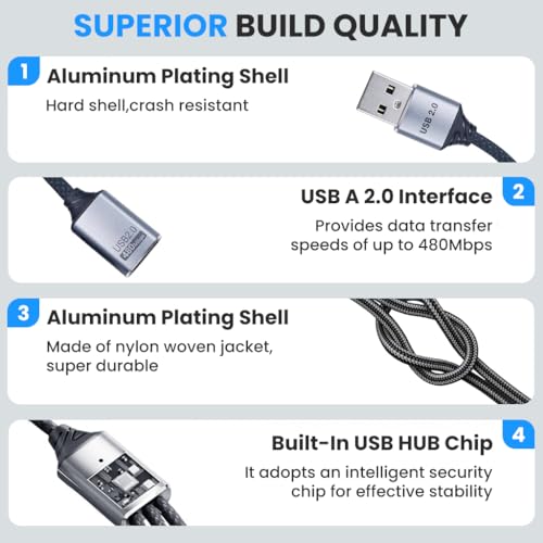 Image of Verilux 3 in 1 USB to USB Cable, Male to 3 Female Nylon Braided Cable Support 480Mbps Data Transfer for Laptop, PC, Computer, Mac, PS5, Xbox, Keyboard, Car, Mac, Xbox, Laptop, Tablet, Smartphone