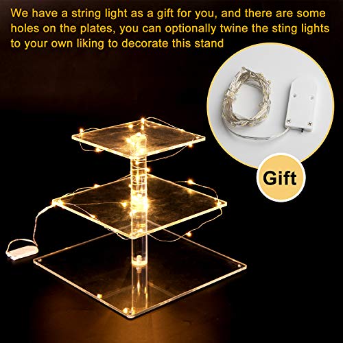 Vdomus 3 Tier Acrylic Cupcake Stand Pastry Stand with LED String Lights Dessert Tree Tower for Birthday/Wedding Party Cupcake Tray Cupcake Holder, Warm