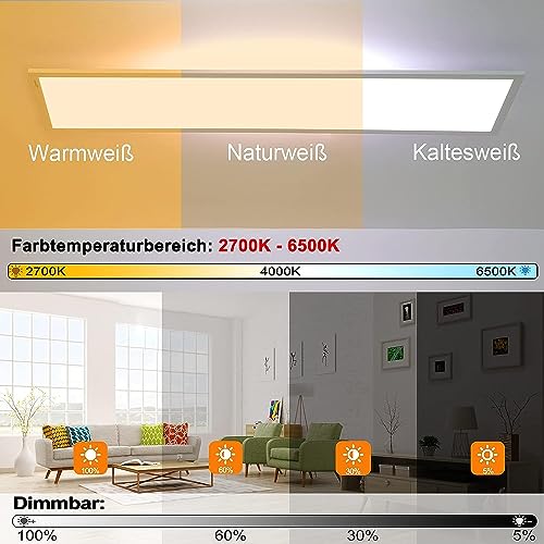 Plafonnier LED dimmable 120x30 cm 55W variable avec télécommande pour salon et bureau