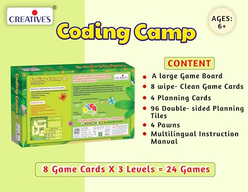 Image of Creative's Coding Camp Board Game - Learn Coding Without a Computer, Computational Thinking, Algorithms, Planning, 24 Games, 2-4 Players, Ages 6+
