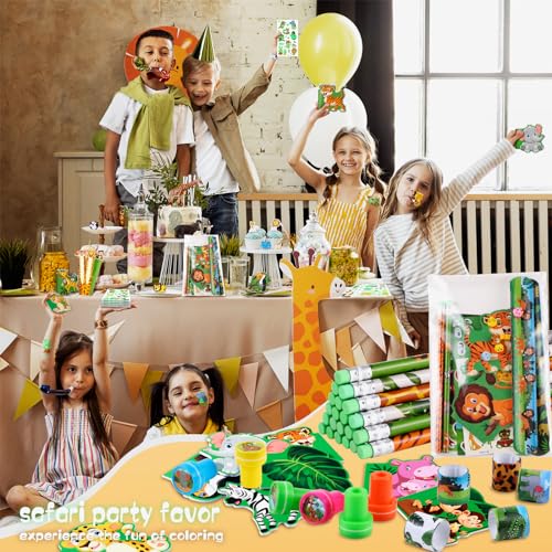 BenLouis 120Pcs Jungle Safari Party Favors Zoo Animals Sticker Stampers Slap Bracelets School Stationery Set Bulk Classroom Prizes for Kids Wild One Party Baby Shower Goodie Bags Fillers - Image 7