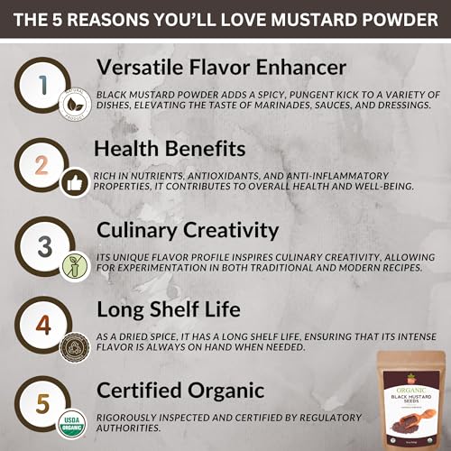Organic Black Mustard Powder – 8 oz Fine Ground Spice for Bold Flavor – Ideal for Cooking, Pickling & Marinades – USDA Certified, Non-GMO – Perfect for Chefs, Home Cooks & Special Occasions - Image 2
