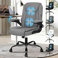 ALFORDSON Ergonomischer Bürostuhl Chefsessel Massage, höhenverstellbarer Schreibtischstuhl Armlehnen, Computerstuhl Wippfunktion 90°-135°, Drehstuhl mit Rollen,Besprechungsstuhl Stoff Schwarz