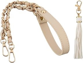 PU Leather Chain Strap for Handbag with Tassel Pendant, 63 cm Microfiber, Replacement Chain for Handbag, Flat Handle for Women, Shoulder Bag (Beige Gold)
