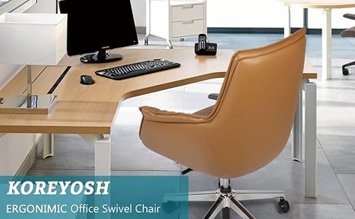 Koreyosh Executive Office Desk Chair, Ergonomic Adjustable Back Lumbar Support Padded Cushion Computer Chairs, Luxury Pu Leather With Arm Conference Room Swivel Chair, White & Brown #TOP6