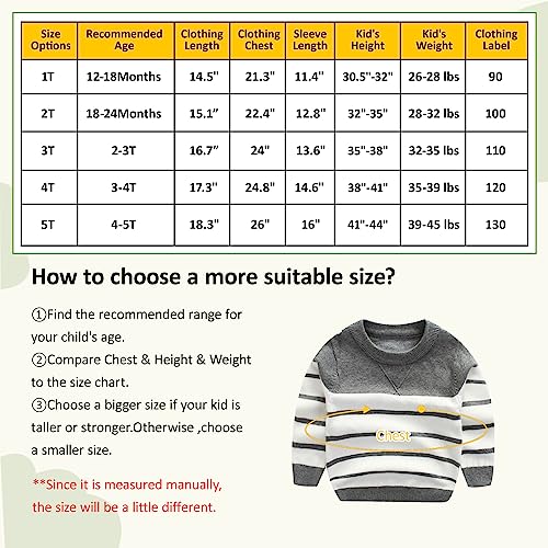 Peecabe Toddler Boy Sweater Cable Knit Sweater For Boys Long Sleeve Crewneck Striped Cotton Pullover Sweater Fall Winter 1-5T (5T, Gray) #TOP5