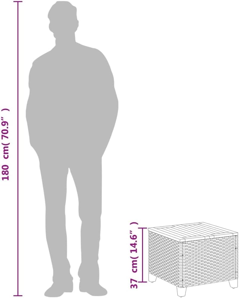 vidaXL Patio Coffee Table - Square, Poly Rattan, Acacia Wood, Black & Brown, Outdoor Furniture for Garden, Backyard, Patio, 17.7"x17.7"x14.6"