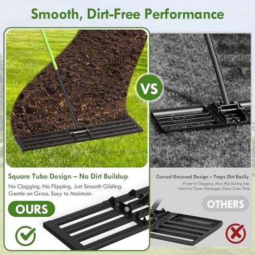 Seeutek Lawn Leveling Rake, 45" x 10" Heavy Duty Yard Leveling Rake Tool with 0-180° Adjustable Handle, 6.5FT Steel Handle Lawn Leveler for Yard Garden Golf, Ease Level Soil Sand Dirt Surface by Seeutek - Image 7