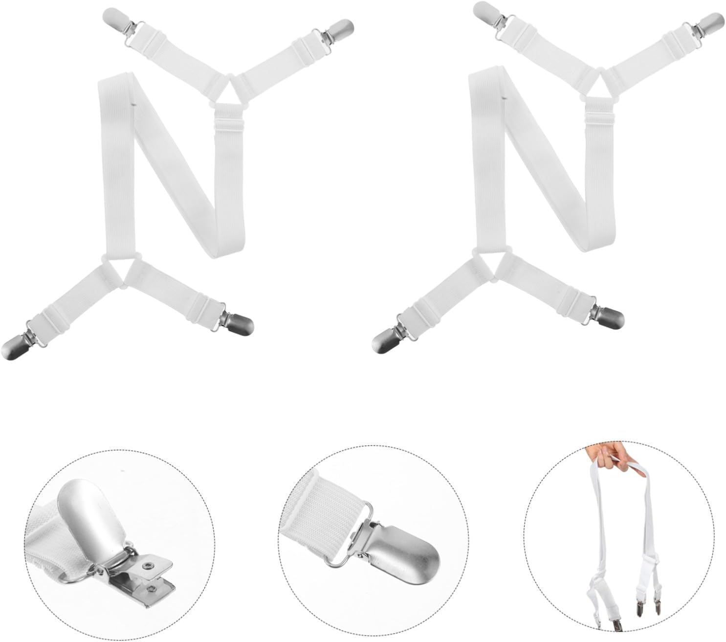 Wakauto 4pcs Adjustable Bed Sheet Fasteners Straps Nonslip Metal Clips for Bed Sheets and Couch Covers, Elastic Fitted Holders for Home Organization and Bedding, Sturdy Nylon and Stainless
