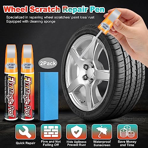 Routooly Rim Scratch Repair Pen 2 Pack Rim Touch Up Paint Two-in-One Wheel Touch Up Paint Wheel Rim Scratch Repair Paint Car Wheel Rims Paint Pen Wheel Rim Paint Universal Color - (Silver Gray) - Thumbnail 4