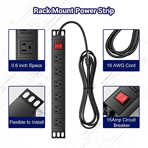 6 Outlets Heavy Duty Power Strip, Mountable Metal Power Strip Outlet, Rack Mount Power Strip 6 Ft 16 Awg Long Extension Cord For Commercial Workshop Industrial Kitchen Office #TOP1