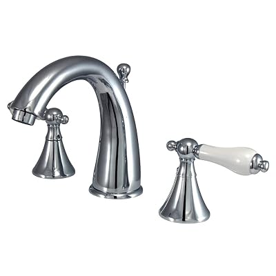 Kingston Brass KS2971PL Naples Widespread Lavatory Faucet with Porcelain Lever Handle, Polished Chrome