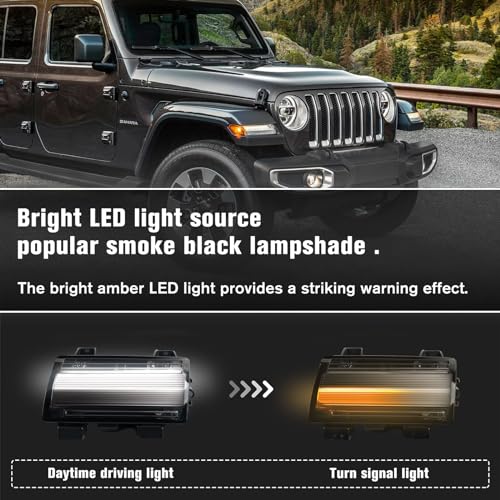 LitMiRaCle Sequential Flashing Turn Signal Lamp & Side Marker Light Set for Jeep Wrangler JL 2018-2023 & 20+ Gladiator JT OE Dula Halogen Bulbs with DRL, Smoke Lens（Not Fit JL Sport, JLU & Willys） by LitMiRaCle - Image 6