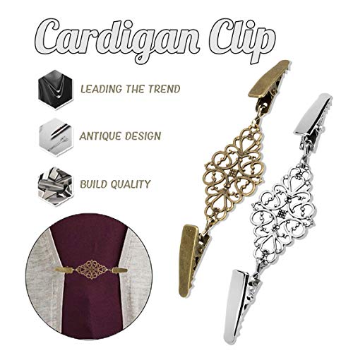 Buckles - Kiwarm Vintage Cardigan Clip Sweater Woman Shawl Blouse Shirt Collar Pin Brooch Duck-Mouth Metal Clips Silver Gold Alloy Buckle - (Color: Antique Brass) #TOP1