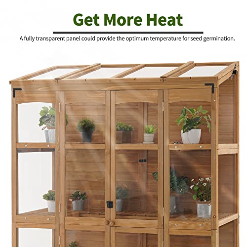 Mcombo Wooden Greenhouse, Walk-In Outdoor Greenhouse With Openable Roof And Lockable Door, 0899 (Natural) #TOP4