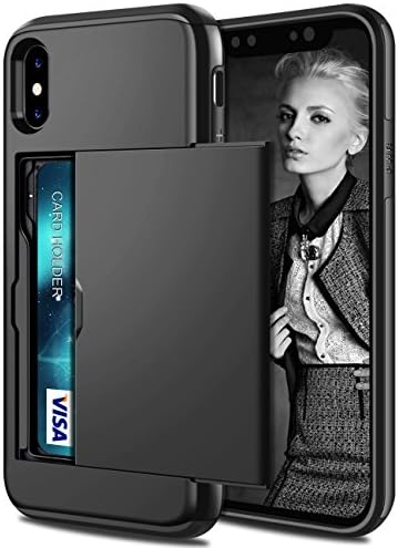 Coolden Armor Shockproof Case for iPhone XS Max Wallet Case Cover Protective Case Heavy Duty Hard Back Soft Bumper Phone Case Card Holder Slot Wallet Case Cover for iPhone XS Max 6.5 inch (Black)
