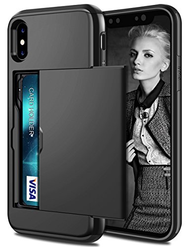 Coolden Armor Shockproof Case for iPhone XS Max Wallet Case Cover Protective Case Heavy Duty Hard Back Soft Bumper Phone Case Card Holder Slot Wallet Case Cover for iPhone XS Max 6.5 inch (Black)
