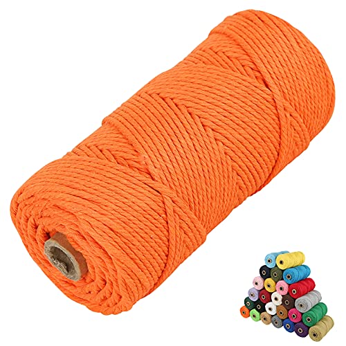 Macrame Cord 2mm x219 Yards Colored Macrame Cotton Cord, 4 Strand Twisted Macrame Yarn, Natural Cotton Cord Perfect Macrame Supplies for DIY Crafts Knitting Plant Hangers (2mm*219Yards, Light Orange)