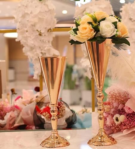 10 Pcs Tabletop Decoration Centerpiece, 14.4In Metal Wedding Flowers Small Gold Vase, Christmas Anniversary Birthday Party Home Decoration Flower Arrangement #TOP3