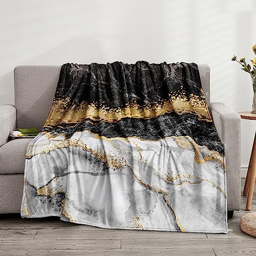 Bedbay King Size Blanket Dark Grey Marble Blanket For Bed Couch Modern Abstract Marble Texture Design Soft Lightweight Fluffy Flannel Blanket For Adults (Grey Gold, King(104"X90")) #TOP27