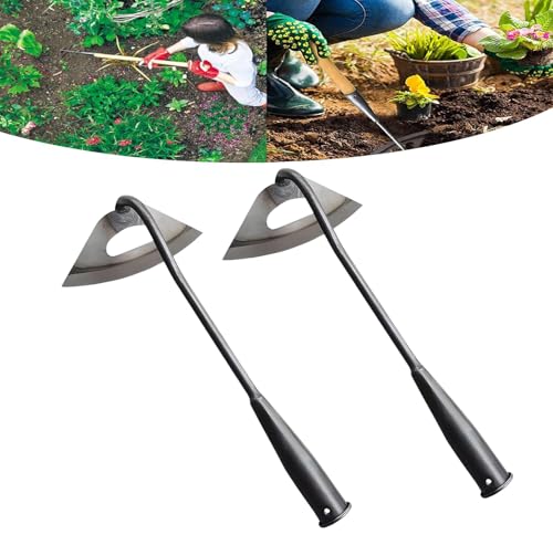 2Pcs Garden Hoe Tools All-Steel Hardened Hollow Hoe Garden Weed Puller Sharp Garden Weeding Tools Hand Hoe Gardening Edger Weeder Tool for Patio Weeding Soil Loosening Farm Planting (Long Handle)