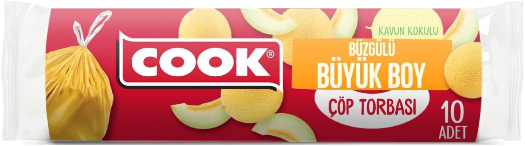 Cook Ekonomik Büzgülü Kokulu Çöp Torbası, Büyük Boy (Kavun) 65 x 70 cm (1 x 10 Adet)