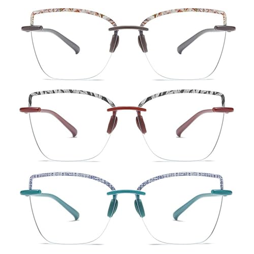 Image of bullabulling 3 Pack Blue Light Blocking Reading Glasses Anti Computer Glare Rimless Tinted Metal Eyeglasses (1mix, 3.5, x)