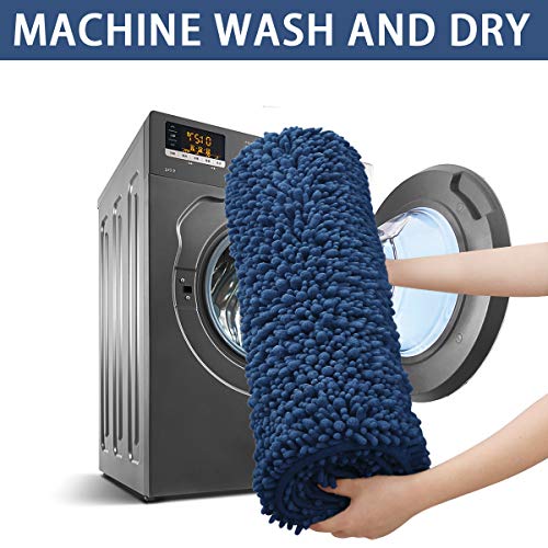 Deartown Non-Slip Shaggy Bathroom Rug,Soft Microfibers Bath Mat With Water Absorbent, Machine Washable (27.5X47 Inches, Blue) #TOP6