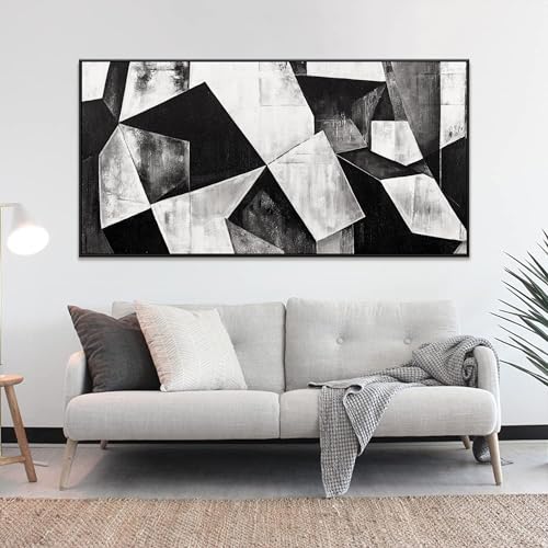 Large Abstract Wall Art Black And White Wall Art Geometric Color Block Line Wall Painting Artwork Canvas Art Wall Decor Simple Picture Artwork For Living Room Bedroom Office Home Wall Decor 29"X 58"With Framed by TAIJXAGSG - Image 2