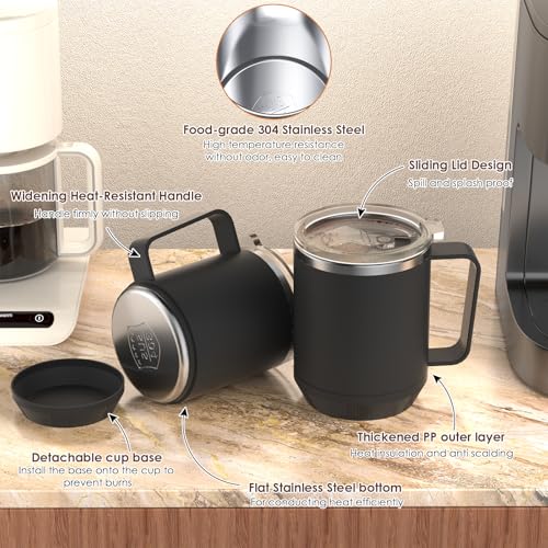 Image of Felibeaco 16oz Heated Coffee Mug with Flat Bottom for Rapid Heating, Stainless Steel Heated Coffee Cup Suitable for Different Coffee Mug Warmer /Heaters, Heated Mug /Cup for Home and Office Desk,Black
