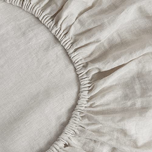 Giorcis 100% Linen Fitted Sheet Twin, Stone Washed French Linen Sheet 39×75 Inch With 16" Deep Pocket, Soft Breathable Fitted Sheet, Twin Size/Natural Linen #TOP5