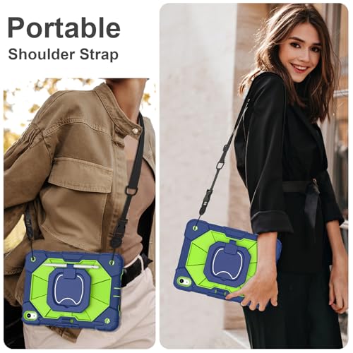 Image of Scnioy Case for iPad (A16) 11th Generation 11 Inch (2025) / iPad 10th Generation Case 10.9 Inch (2022) with 360 Rotating Stand Screen Protector Pen Holder Shoulder Strap, Navy Green