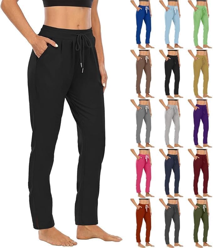 Lounge Pants for Women High Waist Straight Leg Yoga Joggers Lightweight Casual Athletic Workout Trousers with Pockets Sweatpants For Women Black XL