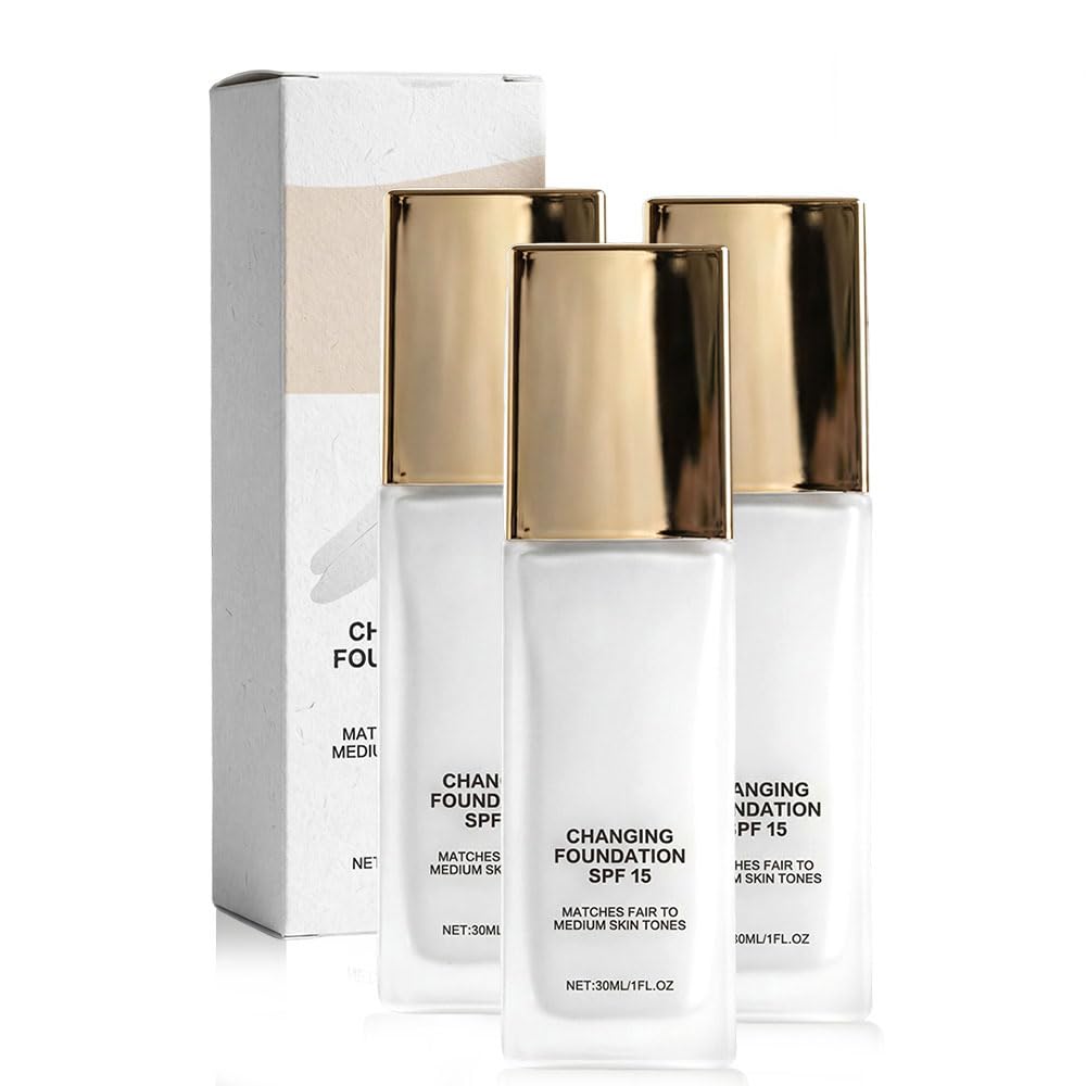 Color Changing Foundation for Mature Skin, 2026 New Self-Adjusting Liquid Foundation, 2-In-1 Hydrating and Lightweight Liquid Foundations, SPF15 Foundation for All Skin Types (3Pcs)