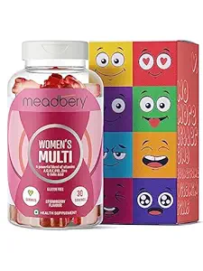 Meadbery Multivitamins for Women, Gummies for Hair and Skin - with Multivitamins, Folic Acid, Vitamin A,C,E,B12 for Hair Growth, Glowing Skin & Strong Nails (30 Gummies)