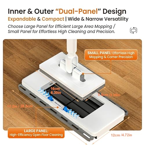 2-in-1 Snap Grip Mini Mop, Hands Free Multi Purpose Flat Mop Cloth Changing with 360° Rotating Head, Zero-Touch Portable for Wall Floor Tile Mirror, Universal Pad Compatibility with Swiffer Pads — view 3
