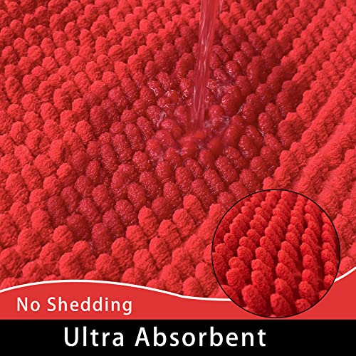 Eanpet Chenille Bath Mat Microfiber Floor Mat Baby Bath Mat for Kids Washable Bathroom Dry Fast Water Absorbent Shower Mat Area Rug (15.3" x 23.2", Red) by Eanpet - Image 3