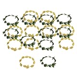 Hojas de plástico verde con diadema y diadema de tela dorada.
