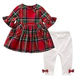 MINIFEIKO Baby Girl Christmas Outfit 2PCS Red & Green Tartan Plaid Tunic Top + Leggings Clothes Set