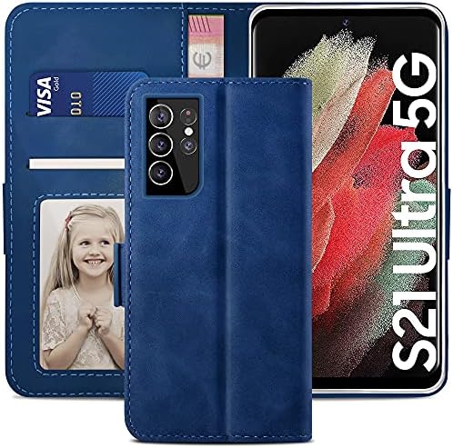 YATWIN Compatible with Samsung Galaxy S21 Ultra Case, Flip Wallet Leather Case with Card Slot and Shockproof Function Kickstand Phone Cases Cover for Samsung S21 Ultra - Black