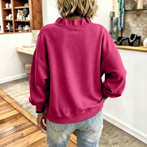 Elneeya Womens Oversized Sweatshirt Vneck Ruffle Cute Fall Sweatshirt - image 3