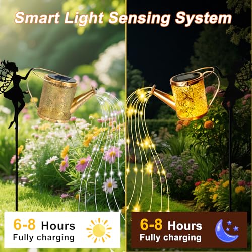 Solar Garden Fairy Watering Can Lights Outdoor IP65 Waterproof Watering Can Hanging Lanterns Garden Decor, Solar Powered LED Patio Yard Pathway Lights Fairy Gardening Gifts for Mom Women Birthday by XINNOZI - Used condition - Image 3