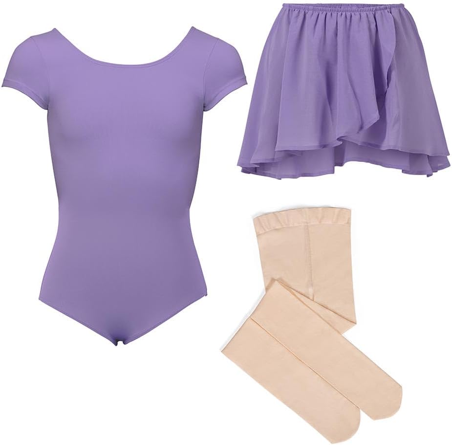 Cap Sleeve Leotard Outfit with Leotard, Skirt, Tights for Toddlers/Little Girls/Young Girls