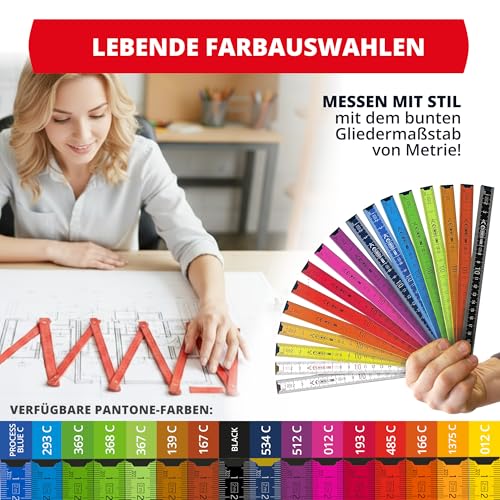 Metrie BLOCK52 Holz Zollstock/Zollstöcke 1x Stück|2m langer Gliedermaßstab, Meterstab mit Duplex-Teilung - Weiß, Hergestellt in der EU