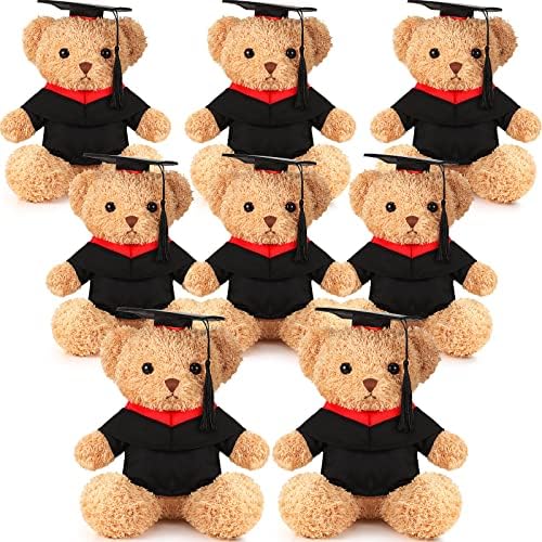 Junkin 8 Pcs Plush Graduation Bear Graduation Stuffed Animal with Doll Graduation Cap and Gown Stuffed Bear for Kindergarten Elementary High School College Class of 2023 Graduation Gift Party Favor