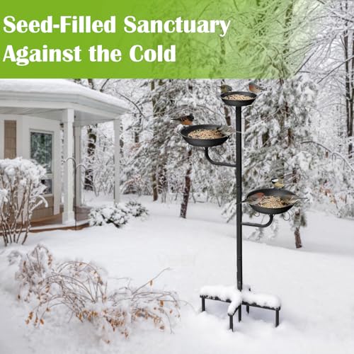 Pawaboo Bird Bath for Outside, 47in Metal Freestanding Birdbaths & Birdfeeder, Bird Feeder Bowl and 2 Birds Bath Bowls, 5-Pronged Base Birds Baths Feeder Stand for Outdoors Garden Yard Lawn Decor