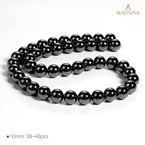 Image of BEADNOVA Natural Hematite Beads Natural Crystal Beads Stone Gemstone Round Loose Energy Healing with Crystal Stretch Cord for Jewelry Making (10mm, 36-38pcs)