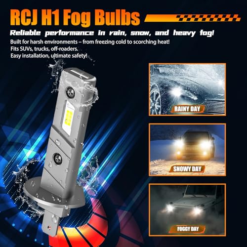 Image of RCJ Fog Weather Light Bulbs, H1 Bulbs 6000K Cool White with Cooling Fan, Plug-N-Play, Pack of 2