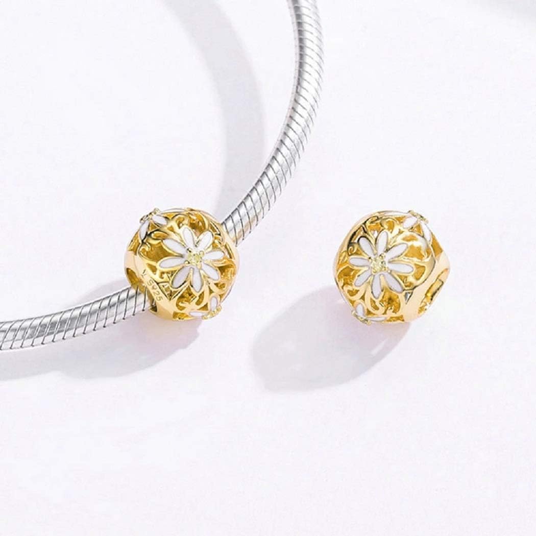 FeatherWish Sterling Silver 925 Gold Golden Enamel Flower Bead Charms Fits And Compatible With Pandora Bracelets Gift Birthday Wife Sister Mum Nan (Golden Daisy) - Image 4